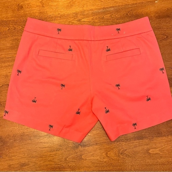 J.Crew Shorts Size 8 Orange w/Green Palm Trees 100%Cotton Summer Vacation Chic - Picture 7 of 7